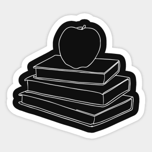 Apple on Book Stack - Red Apple & White Books Line Art Sticker